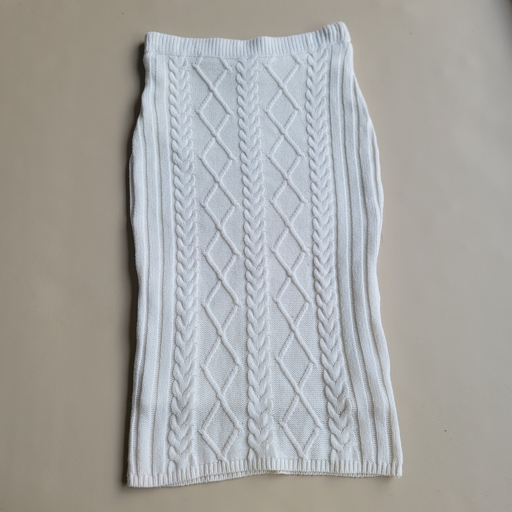 Eva Mendes NY & Co Women Soft White Cable Knit Pencil Midi Skirt Stretch XS